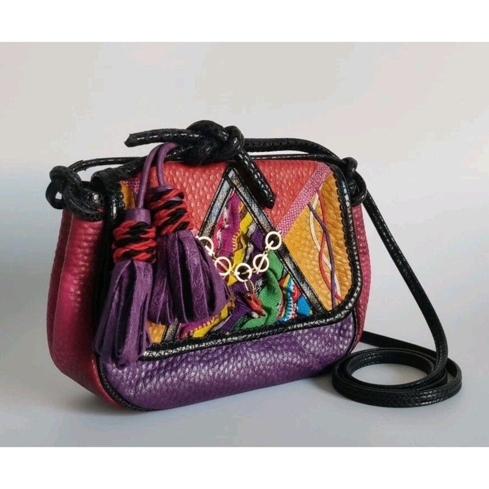 Carlo Fiori Bag‎ Leather Purse Crossbody Vintage 80s Patchwork Multicolor Unique